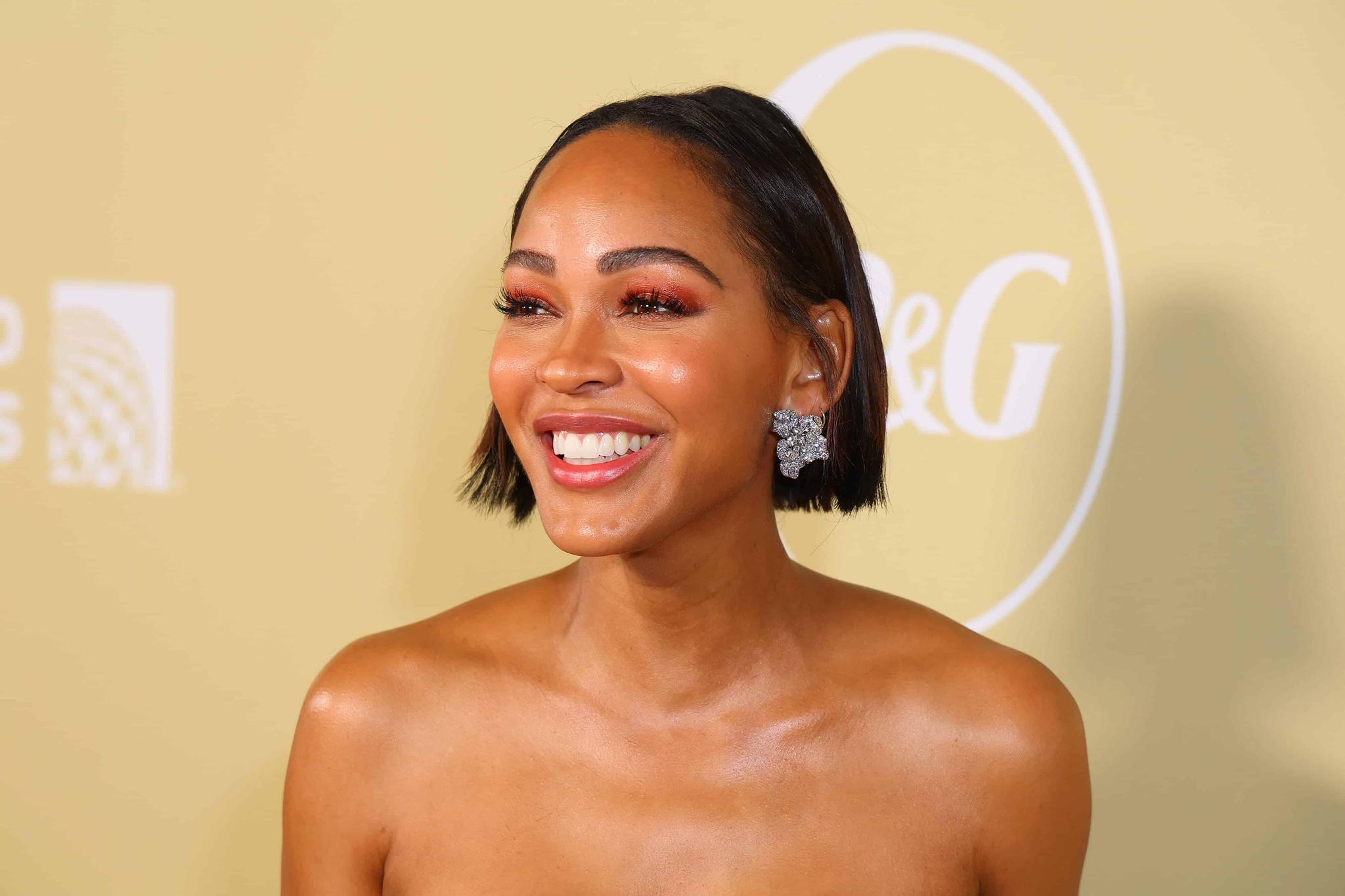 Meagan Good Stuns Social Media In A Sexy Strapless Dress, Shows Off Thick Thighs W/ High Slit