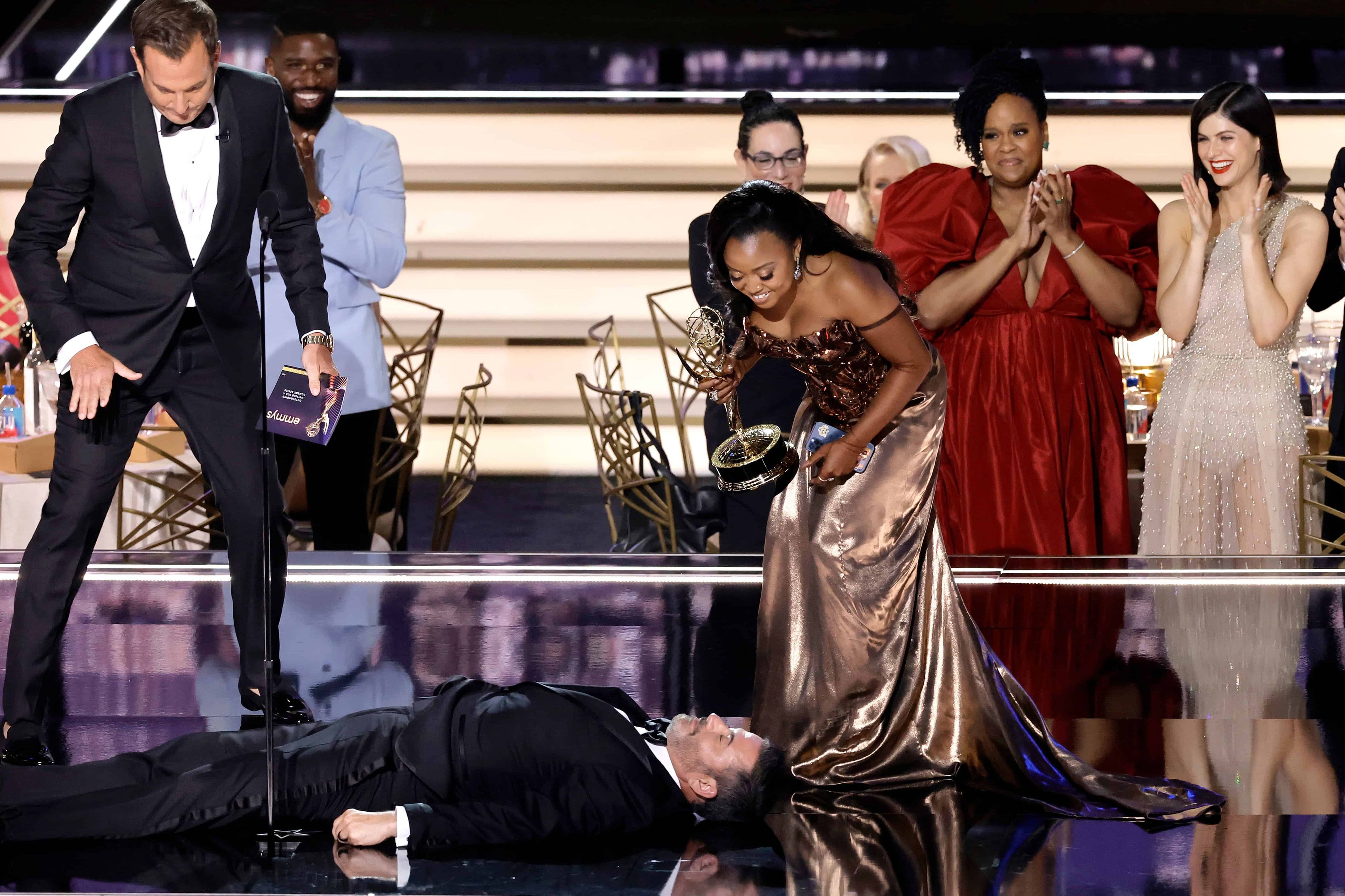 Quinta Brunson Responds To Jimmy Kimmel Lying Down During Her Emmys Acceptance Speech